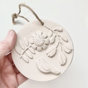 Wandtegel bloemen met vogel wit