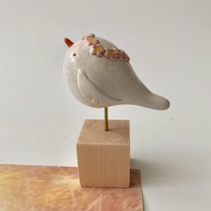 Flowerpower vogeltje wit met roze