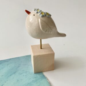 Flowerpower vogeltje wit met blauw